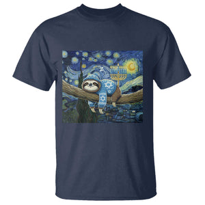 Funny Hanukkah Sloth T Shirt Van Gogh Starry Night Jewish Gift TS12 Navy Print Your Wear