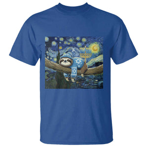 Funny Hanukkah Sloth T Shirt Van Gogh Starry Night Jewish Gift TS12 Royal Blue Print Your Wear
