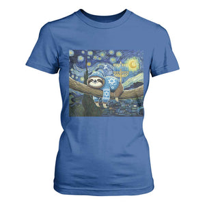 Funny Hanukkah Sloth T Shirt For Women Van Gogh Starry Night Jewish Gift TS12 Royal Blue Print Your Wear