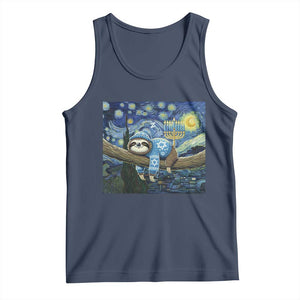 Funny Hanukkah Sloth Tank Top Van Gogh Starry Night Jewish Gift TS12 Navy Print Your Wear