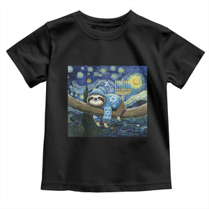 Funny Hanukkah Sloth Toddler T Shirt Van Gogh Starry Night Jewish Gift TS12 Black Print Your Wear