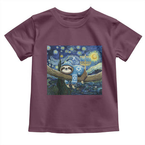Funny Hanukkah Sloth Toddler T Shirt Van Gogh Starry Night Jewish Gift TS12 Maroon Print Your Wear