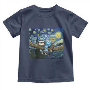 Funny Hanukkah Sloth Toddler T Shirt Van Gogh Starry Night Jewish Gift TS12 Navy Print Your Wear
