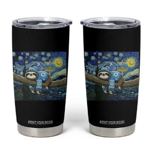 Funny Hanukkah Sloth Tumbler Cup Van Gogh Starry Night Jewish Gift TS12 Black Print Your Wear