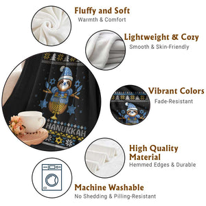 Happy Hanukkah Ugly Sweater Throw Blanket Funny Sloth Carrying Menorah Jewish Gift TS12 Print Your Wear