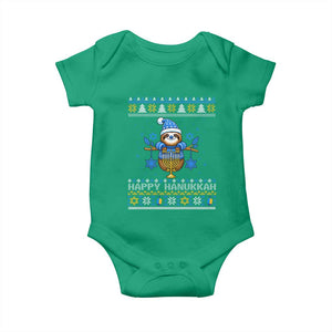 Happy Hanukkah Ugly Sweater Baby Onesie Funny Sloth Carrying Menorah Jewish Gift TS12 Irish Green Print Your Wear