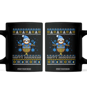 Happy Hanukkah Ugly Sweater Coffee Mug Funny Sloth Carrying Menorah Jewish Gift TS12 Black Print Your Wear
