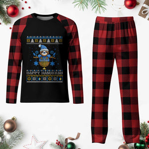 Happy Hanukkah Ugly Sweater Plaid Pajama Set Funny Sloth Carrying Menorah Jewish Gift TS12 Buffalo Plaid Print Your Wear
