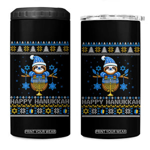 Happy Hanukkah Ugly Sweater 4 in 1 Can Cooler Tumbler Funny Sloth Carrying Menorah Jewish Gift TS12 One Size: 16 oz Black Print Your Wear