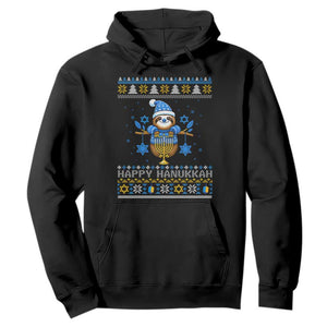 Happy Hanukkah Ugly Sweater Hoodie Funny Sloth Carrying Menorah Jewish Gift TS12 Black Print Your Wear