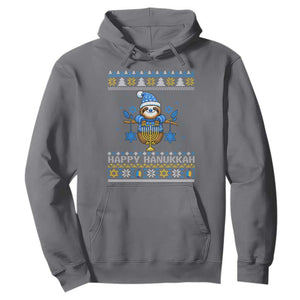 Happy Hanukkah Ugly Sweater Hoodie Funny Sloth Carrying Menorah Jewish Gift TS12 Charcoal Print Your Wear