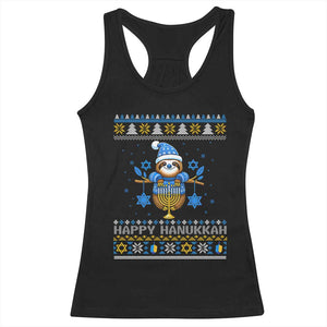Happy Hanukkah Ugly Sweater Racerback Tank Top Funny Sloth Carrying Menorah Jewish Gift TS12 Black Print Your Wear