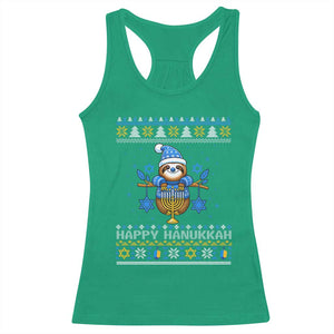 Happy Hanukkah Ugly Sweater Racerback Tank Top Funny Sloth Carrying Menorah Jewish Gift TS12 Irish Green Print Your Wear