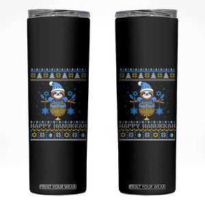 Happy Hanukkah Ugly Sweater Skinny Tumbler Funny Sloth Carrying Menorah Jewish Gift TS12 Black Print Your Wear