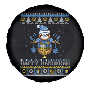 Happy Hanukkah Ugly Sweater Spare Tire Cover Funny Sloth Carrying Menorah Jewish Gift TS12 Print Your Wear