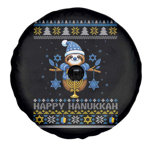 Happy Hanukkah Ugly Sweater Spare Tire Cover Funny Sloth Carrying Menorah Jewish Gift TS12 Print Your Wear