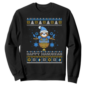 Happy Hanukkah Ugly Sweater Sweatshirt Funny Sloth Carrying Menorah Jewish Gift TS12 Black Print Your Wear