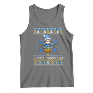 Happy Hanukkah Ugly Sweater Tank Top Funny Sloth Carrying Menorah Jewish Gift TS12 Black Heather Print Your Wear