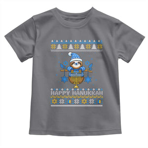 Happy Hanukkah Ugly Sweater Toddler T Shirt Funny Sloth Carrying Menorah Jewish Gift TS12 Charcoal Print Your Wear