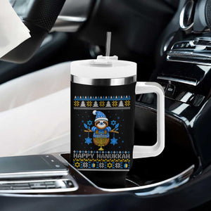 Happy Hanukkah Ugly Sweater Tumbler With Handle Funny Sloth Carrying Menorah Jewish Gift TS12 Print Your Wear