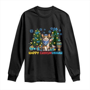 Happy Chrismukkah Long Sleeve Shirt Funny Christmas Hanukkah Cat Lover Gift TS12 Black Print Your Wear
