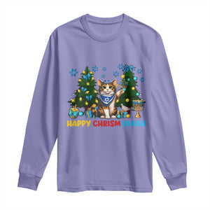Happy Chrismukkah Long Sleeve Shirt Funny Christmas Hanukkah Cat Lover Gift TS12 Violet Print Your Wear