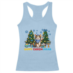 Happy Chrismukkah Racerback Tank Top Funny Christmas Hanukkah Cat Lover Gift TS12 Light Blue Print Your Wear
