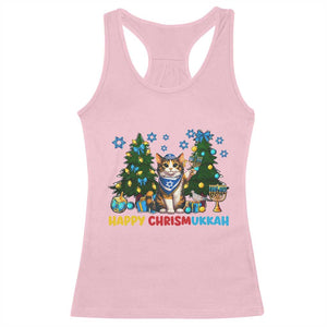 Happy Chrismukkah Racerback Tank Top Funny Christmas Hanukkah Cat Lover Gift TS12 Light Pink Print Your Wear