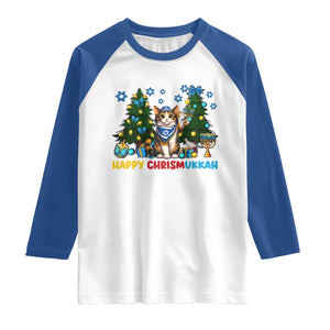 Happy Chrismukkah Raglan Shirt Funny Christmas Hanukkah Cat Lover Gift TS12 White Royal Print Your Wear
