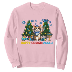 Happy Chrismukkah Sweatshirt Funny Christmas Hanukkah Cat Lover Gift TS12 Light Pink Print Your Wear
