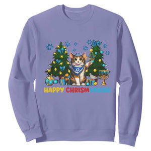 Happy Chrismukkah Sweatshirt Funny Christmas Hanukkah Cat Lover Gift TS12 Violet Print Your Wear