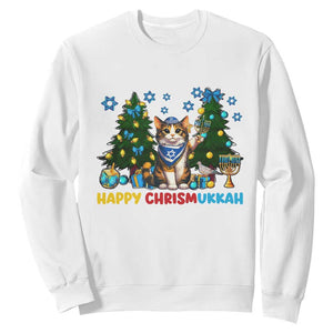 Happy Chrismukkah Sweatshirt Funny Christmas Hanukkah Cat Lover Gift TS12 White Print Your Wear