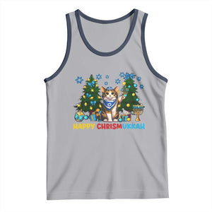 Happy Chrismukkah Tank Top Funny Christmas Hanukkah Cat Lover Gift TS12 Athletic Heather Navy Print Your Wear