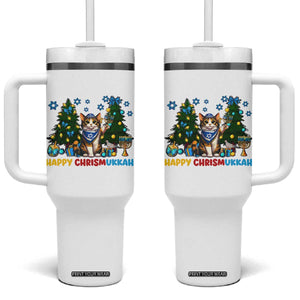 Happy Chrismukkah Tumbler With Handle Funny Christmas Hanukkah Cat Lover Gift TS12 One Size: 40 oz White Print Your Wear