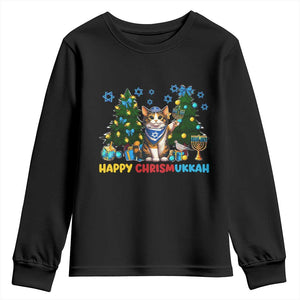 Happy Chrismukkah Youth Sweatshirt Funny Christmas Hanukkah Cat Lover Gift TS12 Black Print Your Wear