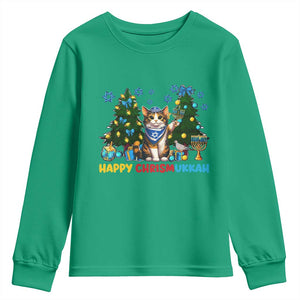 Happy Chrismukkah Youth Sweatshirt Funny Christmas Hanukkah Cat Lover Gift TS12 Irish Green Print Your Wear