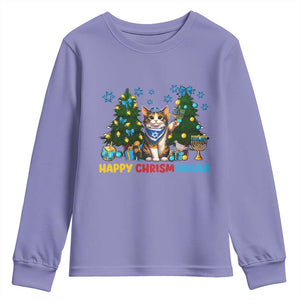 Happy Chrismukkah Youth Sweatshirt Funny Christmas Hanukkah Cat Lover Gift TS12 Violet Print Your Wear