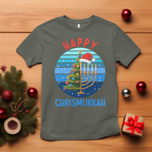 Happy Chrismukkah T Shirt Menorah Candle Christmas Tree Holiday Jewish Gift TS12 Military Green Print Your Wear