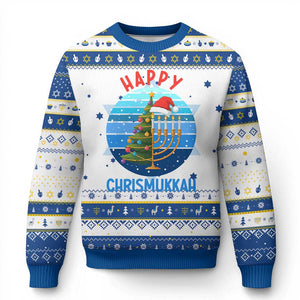 Happy Chrismukkah Hanukkah Ugly Sweater Menorah Candle Christmas Tree Holiday Jewish Gift TS12 White Royal Blue Print Your Wear