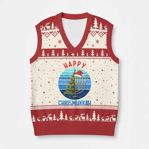 Happy Chrismukkah V-Neck Knit Sweater Vest Menorah Candle Xmas Tree Holiday Jewish Gift TS12 Beige Red Print Your Wear
