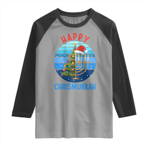 Happy Chrismukkah Raglan Shirt Menorah Candle Christmas Tree Holiday Jewish Gift TS12 Sport Gray Black Print Your Wear