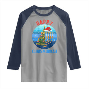 Happy Chrismukkah Raglan Shirt Menorah Candle Christmas Tree Holiday Jewish Gift TS12 Sport Gray Navy Print Your Wear