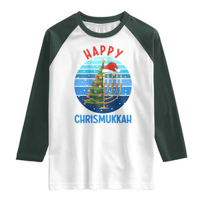 Happy Chrismukkah Raglan Shirt Menorah Candle Christmas Tree Holiday Jewish Gift TS12 White Dark Forest Green Print Your Wear