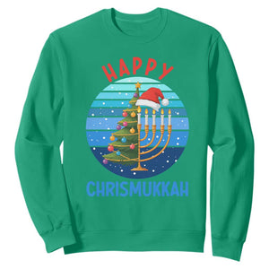 Happy Chrismukkah Sweatshirt Menorah Candle Christmas Tree Holiday Jewish Gift TS12 Irish Green Print Your Wear