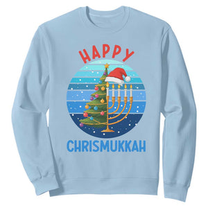 Happy Chrismukkah Sweatshirt Menorah Candle Christmas Tree Holiday Jewish Gift TS12 Light Blue Print Your Wear