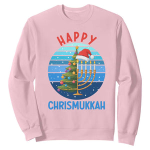 Happy Chrismukkah Sweatshirt Menorah Candle Christmas Tree Holiday Jewish Gift TS12 Light Pink Print Your Wear