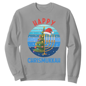 Happy Chrismukkah Sweatshirt Menorah Candle Christmas Tree Holiday Jewish Gift TS12 Sport Gray Print Your Wear