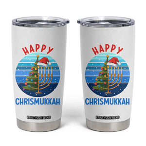 Happy Chrismukkah Tumbler Cup Menorah Candle Christmas Tree Holiday Jewish Gift TS12 White Print Your Wear