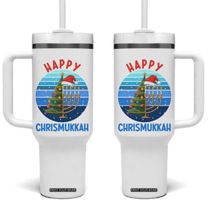 Happy Chrismukkah Tumbler With Handle Menorah Candle Christmas Tree Holiday Jewish Gift TS12 One Size: 40 oz White Print Your Wear
