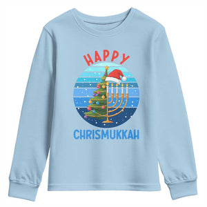 Happy Chrismukkah Youth Sweatshirt Menorah Candle Christmas Tree Holiday Jewish Gift TS12 Light Blue Print Your Wear